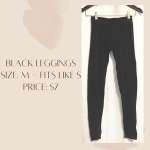 Black leggings size medium but fits like a small. stretchy, soft & breathable